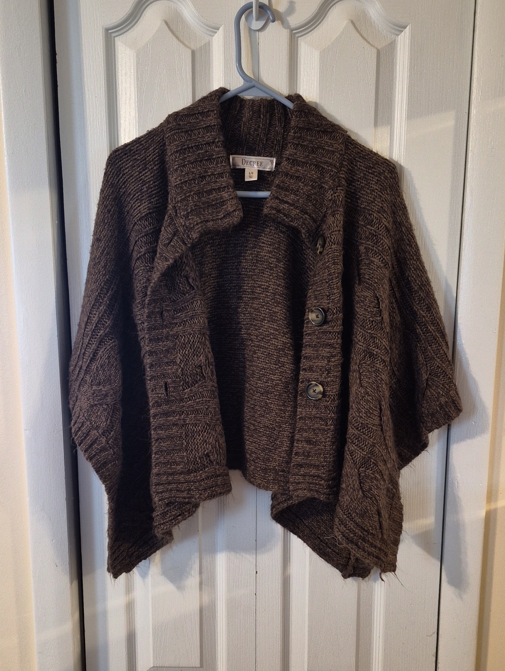 Decree Chocolate Brown Knit Button-Front Poncho Sweater